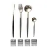 Juego de Cubiertos Nórdico Portugués de Acero Inoxidable 304 con Mango Pintado de Negro, Cuchillo y Tenedor para Bistec de Acero Inoxidable, Cuchara, Cuchara para Café, Juego de Cuatro Piezas