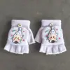 Guantes Infantiles de Flip-Top Medio Dedo Dibujos Animados Peluche LUCKY Forrados Engrosados Otoño e Invierno Cálidos Guantes de Escritura para Estudiantes