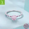Yinziyun Original s925 Plata Pura Pendientes de Flor de Cerezo Rosa Anillo Juego de Joyería Anillo y Pendientes Suaves y Dulces