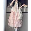 Lindo Conjunto Completo Dopamina para Niña Dulce para Mujer Verano Estilo Universitario Camisa Anudada Falda de Tartán Rosa Pastel Conjunto de Dos Piezas