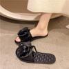 Pantuflas de Estilo Coreano con Camelia y Punta Abierta para Mujer en Otoño e Invierno, Resistentes al Desgaste para Exteriores, Antideslizantes, Planas, para el Hogar, con Suela Suave