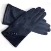 Guantes de invierno cálidos con botones de fuente transfronteriza para mujer, ciclismo al aire libre, a prueba de frío, pantalla táctil, dedos divididos, guantes de gamuza