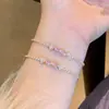 Pulsera de Moño de Diamante Rosa para Niñas, Pulsera de Zirconia Floral, Pulsera de Nicho de Lujo Ligero, Cuerda de Mano Exquisita, Joyería de Mano de Nuevo Estilo