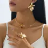 Diseño Retro de Gama Alta Set de Pendientes Anillo Collar de Flor Phalaenopsis Adecuado para Banquete Fiesta de Damas