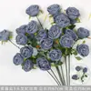 Flores artificiales Azul Niebla Salón de Bodas Flores de Seda Arreglo Floral de Boda Peonía Azul Rosa Abanico de Niebla Palma