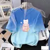 Camiseta de Manga Corta con Estampado Degradado para Niñas Verano Ropa Superior para Niños Mayores Estilo Coreano Holgada y Versátil Transpirable Tendencia en Ropa para Niños