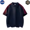 Camisa Polo Listrada Nova Co-branded NASA Camiseta de Manga Curta Masculina Verão Versátil Gola Lapela Marca de Gelo Moda Verão Top Fino