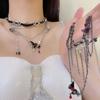 Collar con borlas de cuero con forma de mariposa y aceite de especias dulces y geniales de Y2K para mujer, gargantilla de gran sentido, pendientes, collar de moda al por mayor