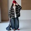 Suéter de punto de nuevo estilo de otoño para niñas, suéter a rayas para niños con cremallera, top de moda