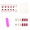 Item de venda quente do comércio exterior 24 peças borda de renda para nail art francesa doce bolinhas cereja versátil curto amêndoa unhas usáveis atacado
