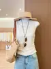 Nuevo camisole de punto versátil de cuello redondo casual para mujer, color albaricoque, talla única, otros estilos lisos