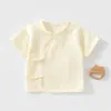 Camisa de algodão puro Classe A para recém-nascidos, verão, sem mangas, com abertura nas costas, top fino de algodão puro, para recém-nascidos protegendo a barriga no verão
