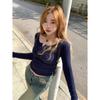 Yeyuan Spice Girl Stretch Slim-fit Emagrecimento Camiseta de Manga Comprida Feminina Curta Interna Tricotada Simples Base Top para Outono e Inverno