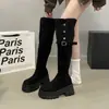 Botas de cano alto para primavera e outono, com sola grossa e fivela de cinto, novo estilo 2026 feminino, botas de cavaleiro, salto grosso, uso duplo, estilo britânico