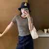 Preço Real de IA #Camiseta de Manga Curta Listrada Feminina Verão 2026 Nova Gola Redonda Versátil Emagrecedor Top Curto Tendência