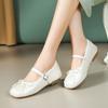 Sapatos Mary Jane Prateados com Salto Interno para Mulheres Sapatilhas de Verão Francesas 2025 Novos Sapatos de Balé com Saia Sapatos de Couro Pequenos