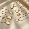 Elegante Collar con Colgante Geométrico de Acero Inoxidable, Corazón de Concha Blanca, Cadena para Clavícula de Acero de Titanio de Alta Gama de Lujo Ligero, Joyería que No se Desvanece