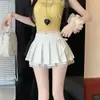 Falda plisada estilo dulce y puro 2025 Verano Nuevo Patchwork de encaje Cintura alta Anti-exposición Falda corta de línea A