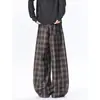 Pantalones casuales de cuadros simples estilo perezoso para hombre otoño talla grande marca de moda personas con sobrepeso holgados rectos pierna ancha largos
