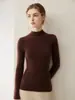 Suéter de punto fino de cachemira 100% para mujer, nuevo para otoño e invierno, de cuello semi-alto, color liso base, top para ir al trabajo