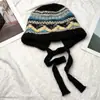 Gorro Fair Isle Colorido para Outono e Inverno, Gorro de Tricô Quente da Moda para Cabeça Grande com Toque Avançado, Gorro de Tricô sem Aba Protetor de Orelhas