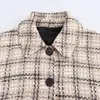 Otoño nuevo estilo europeo y americano moda femenina patrón de tweed manga larga solapa texturizada casual chaqueta corta