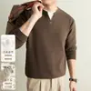 Suéter de Lana, Seda y Falso Dos Piezas para Hombre 2026 Otoño Invierno Nuevo Estilo Old Money Engrosado Cálido Capa Base Ropa de Punto para Hombre