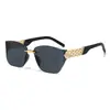 Gafas de sol sin montura para mujer, montura cuadrada grande de alta gama, estilo coreano, a la moda, adecuadas para caras redondas, viajes a la playa, gafas de sol con protección UV
