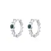 Juego de Pendientes Anillo Diseño Bambú Malaquita Verde Retro Plata de Ley 925 Lujo Accesible Chinoiserie Joyería de Gama Alta