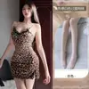Lingerie sexy, decote em V profundo, estampa de leopardo, renda, vestido justo ao corpo, estilo puro e sedutor, inspirado em uniformes, novo design tentador, camisola quente de alça fina