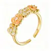 Anillo nuevo de estilo europeo y americano transfronterizo de lujo ligero, forma de corazón, corazón de amor, lazo, pavimentado con microcirconias, geométrico, abierto, anillo para el dedo, venta al por mayor