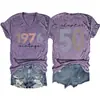 1976 Vintage Capítulo50 Amazon Ebay Sitio Independiente Moda Versátil Camiseta de Manga Corta con Cuello en V para Mujer
