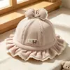 Olá, Chapéu de pescador de renda com laço, Chapéu bucket de renda com retalhos para meninas, Chapéu de sol de estilo delicado