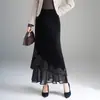 Moderna falda de sirena larga asimétrica con retazos de encaje para mujer, nueva colección otoño/invierno 2026, de cintura alta, adelgazante y que se ajusta a la figura