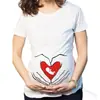 Nueva Camiseta Blanca de Manga Corta Ajustada con Banda de Cuero para Maternidad, Estampada para Bebé, Comercio Exterior Transfronterizo