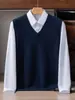 Suéter 100% caxemira pura para homens, novo modelo outono e inverno 2026, gola V, espessado, quente, colete de tricô, colete casual sem mangas