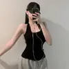 Moda Femenina Estilo Nuevo Dongdaemun Coreano: Elegante, Corte Ajustado, Cuello Halter, Espalda Descubierta, Delgado, Ligeramente Transparente, Favorecedor de la Figura, Top Base sin Mangas