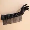 Vestido de Novia Francés, Vestido de Noche de Novia, Mangas de Mano de Satén, Guantes Negros Especiales para Danza Latina, Estilo Retro Hepburn