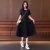 Vestido de verano de manga corta para mujer, largo medio, nuevo estilo 2025, temperamento, adelgazante, ceñido a la cintura, moda, cintura alta, cuello redondo