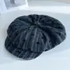 Sombrero Octagonal de Moda a Rayas Retro para Mujer, Nuevo Estilo de Invierno, Gorra de Periodista Elegante y Versátil, Gorra de Béisbol Casual Artística