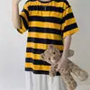 Estilo Europeu e Americano Comércio Exterior Versão Coreana Estilo Harajuku Simples Versátil Moda Personalizada Suéter Camiseta Listrada para Homens e Mulheres