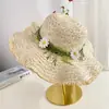 Sombrero de paja con ala ancha y tiras para mujer, estilo coreano, transpirable, para verano, playa, vacaciones, pescador