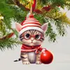 Nuevos Adornos Planos 2D de Gato Lindo Decoraciones Colgantes de Acrílico de Navidad Árbol de Navidad Ventana Decoraciones Colgantes de Navidad