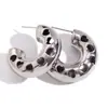 Moda Europea y Americana Pendientes Exagerados Simples Versátiles de Personalidad Acero Inoxidable Color Hueco Calado Luz de Lujo Pendientes de Gama Alta para Mujeres