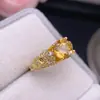 Anel de Citrino da Sorte Natural, Clássico Pedra Solta Especificações 8mm Prata Esterlina 925 Banhado com Ouro Real 18K Incrustado