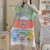Pijama de verano para mujer de talla grande, diseño de dibujos animados lindo, para damas de talla grande, vestido camisón de seda de leche para el hogar, venta al por mayor