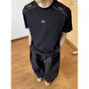 Camiseta masculina azul escuro de toque frio em Sorona para verão, fitness, esportes, secagem rápida, manga curta, patchwork desconstruído, raglan, cinco mangas