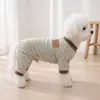 Mono a rayas con etiqueta de cuero para cuatro patas, ropa sencilla para mascotas, ropa casual de primavera y otoño para perros, cálido para perros pequeños y medianos