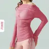 Malha irregular blusa para ioga feminina slim-fit emagrecimento elegante versátil Yoga manga comprida retro oblíqua colarinho fitness top
