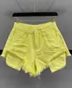 Shorts de Mezclilla Rasgados con Diseño Deshilachado de Color Claro, Estilo Nuevo Verano 2026 para Mujer, de Pierna Ancha, Adelgazantes, de Moda, con Flecos, de Corte A
